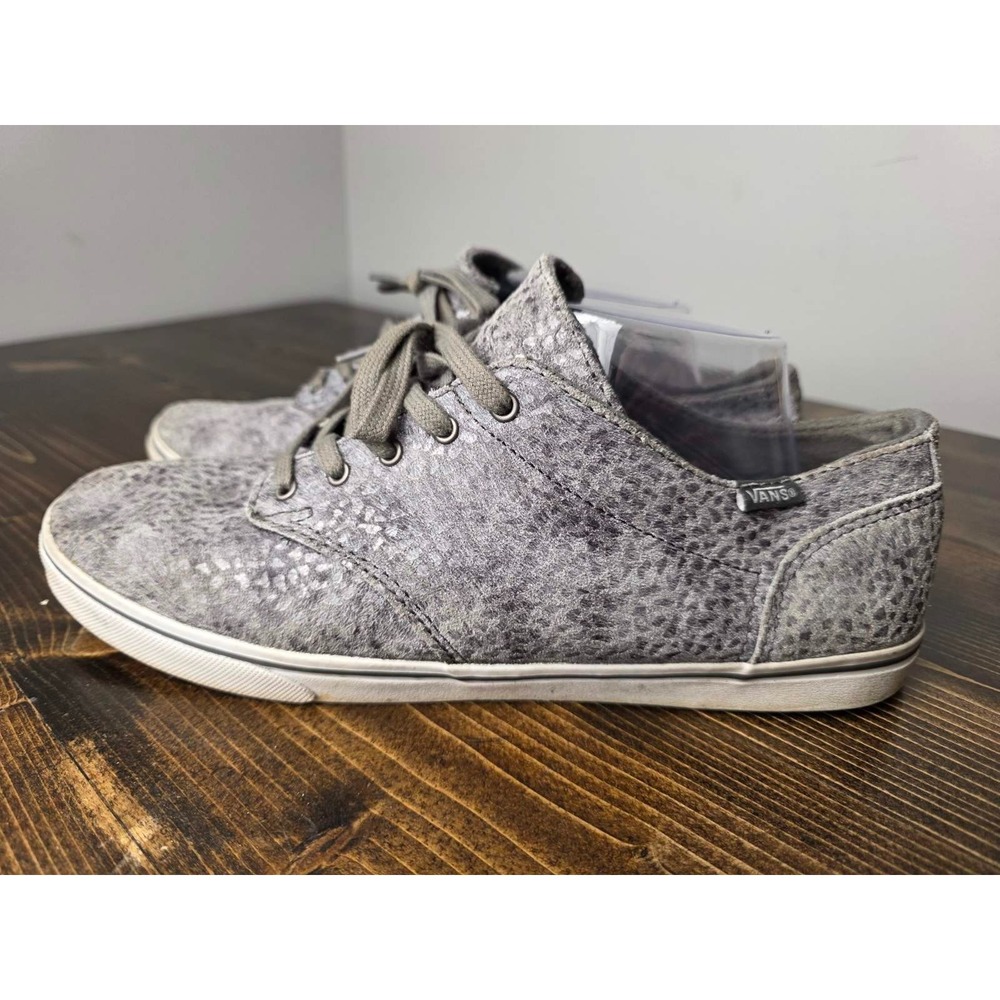 Vans Women's Sneakers Size 11 Gray White Animal Print Suede Low Top Lace Shoes‎